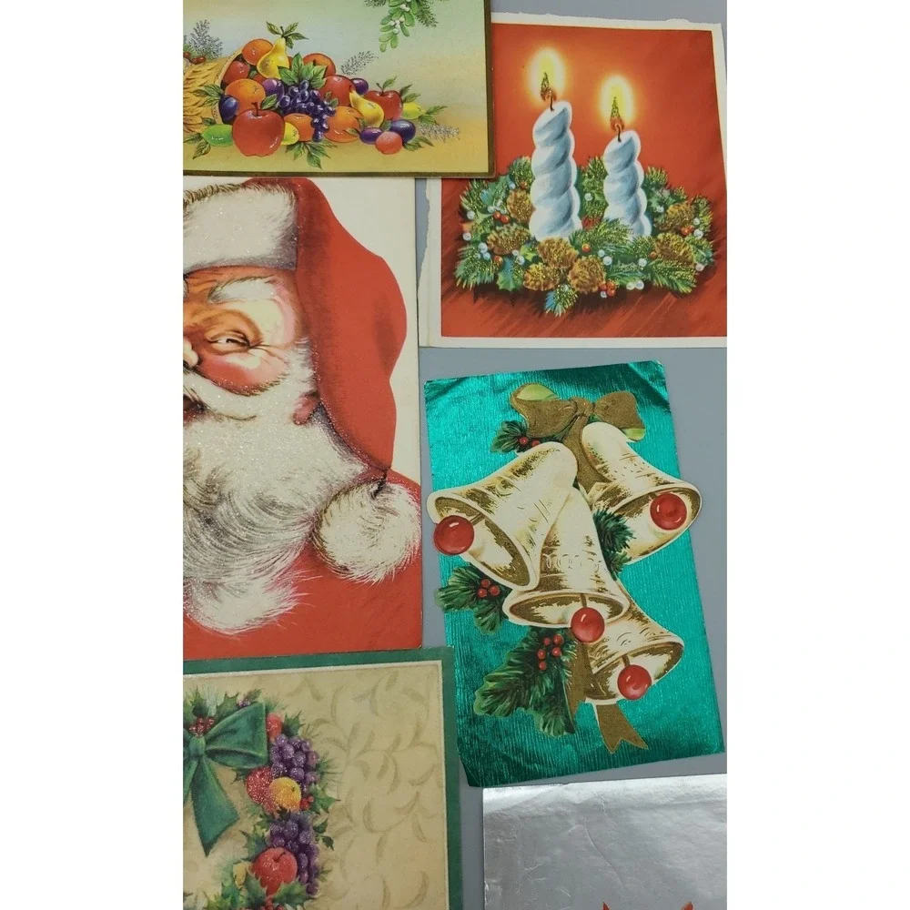 12 Old Vintage Used Greeting Card Fronts Christmas Greetings Embellished Glitter